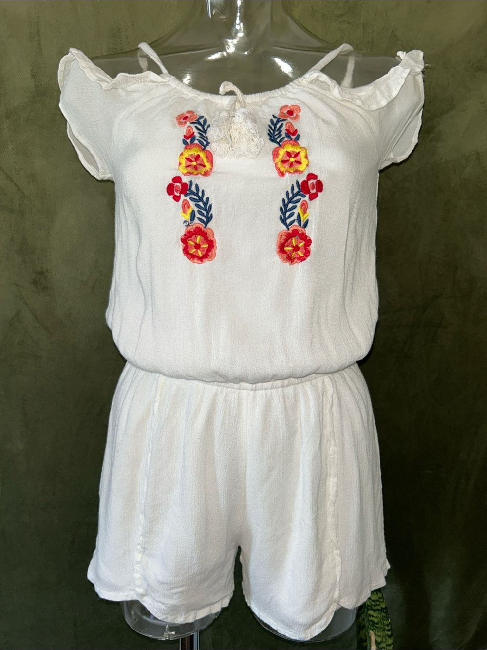 Dollhouse White Off-Shoulder Embroidered Romper